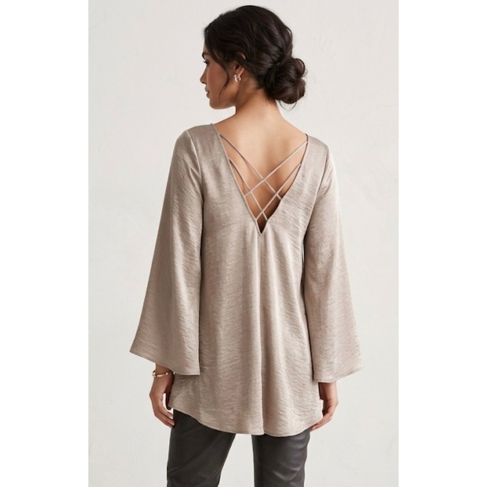 Show‎ Me Your Mumu Joni Flow Dress Metallic Champagne Bronze Strappy Back XS